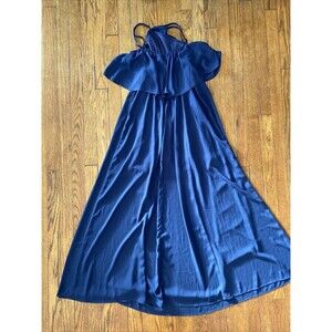 Show Me Your Mumu Dress Women's Small Rebecca Ruffle Maxi Dress Navy Blue